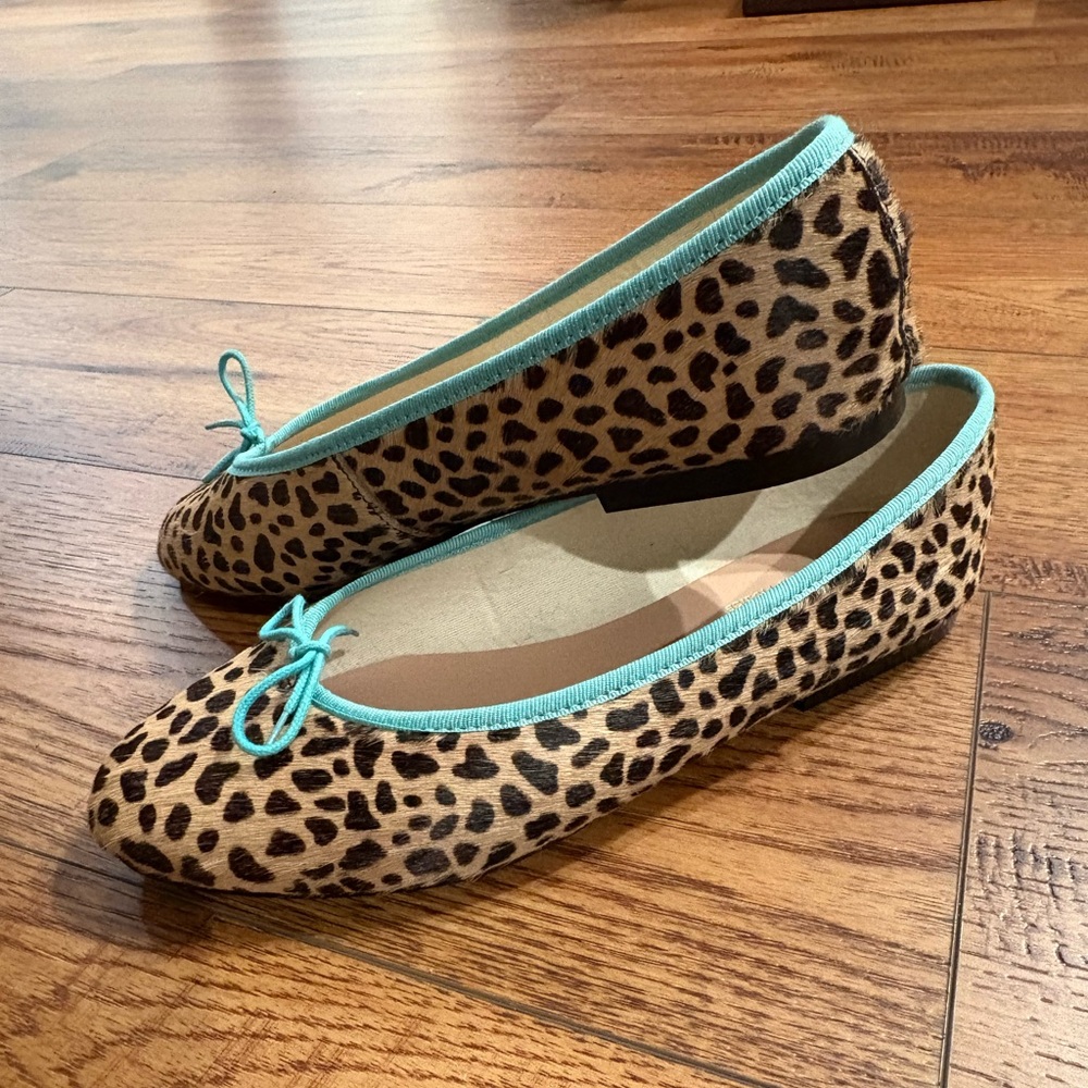 Leopard Print Ballet Flats with Teal Trim - Picture 10 of 10